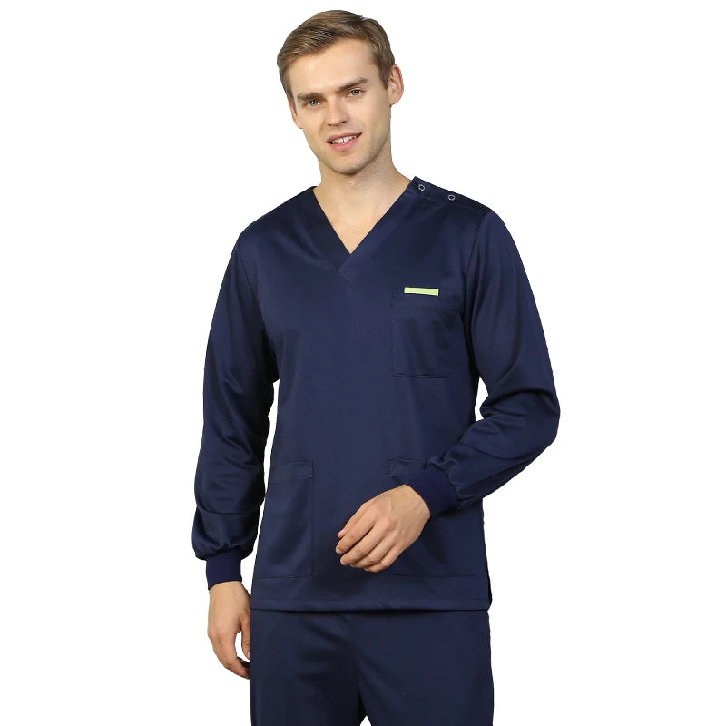 Women Men Silky Scrub Uniform Nursing Workwear Solid Color Scrubs