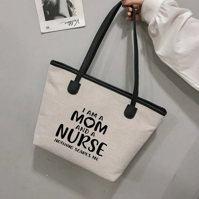 Gift for Mom Nurse Tote Work Bag Funny Printed Women Canvas Beach Bag Handbag