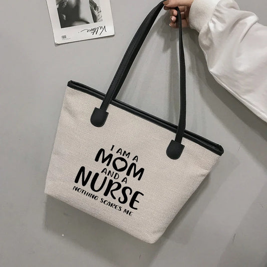 Gift for Mom Nurse Tote Work Bag Funny Printed Women Canvas Beach Bag Handbag