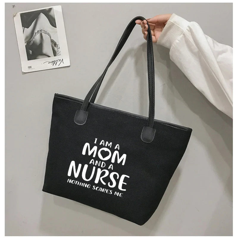 Gift for Mom Nurse Tote Work Bag Funny Printed Women Canvas Beach Bag Handbag