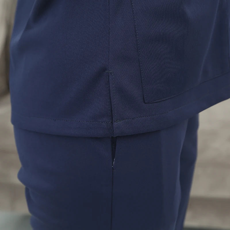 Women Men Silky Scrub Uniform Nursing Workwear Solid Color Scrubs