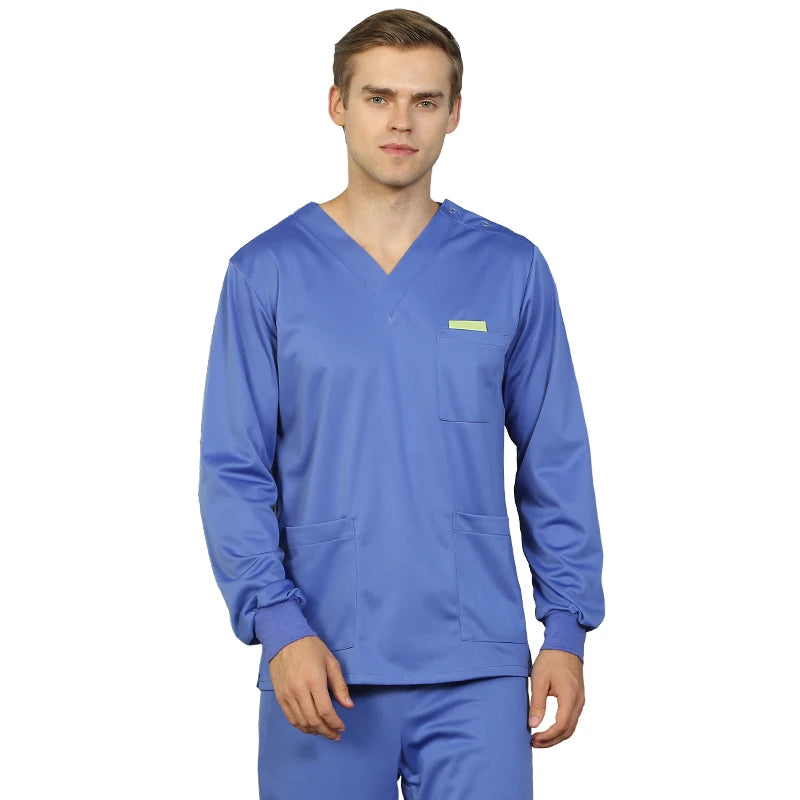 Women Men Silky Scrub Uniform Nursing Workwear Solid Color Scrubs