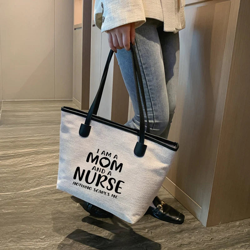 Gift for Mom Nurse Tote Work Bag Funny Printed Women Canvas Beach Bag Handbag
