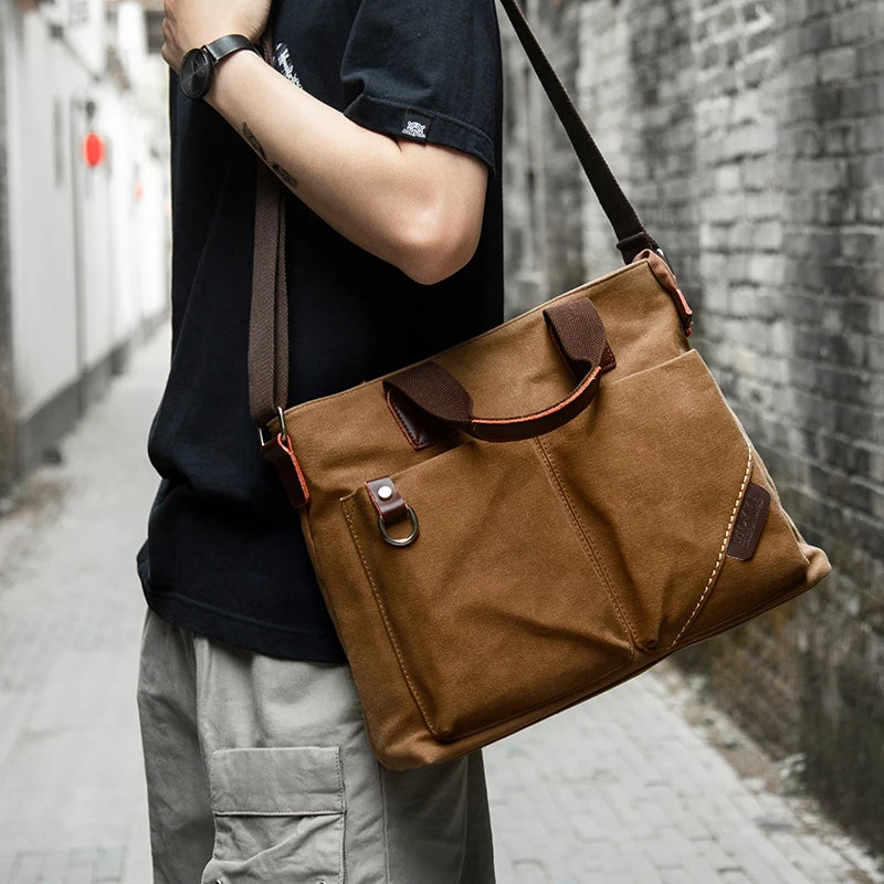 MOYYI Canvas Messenger Medical Bags for Men Shoulder Bag Laptop Briefcase Bags