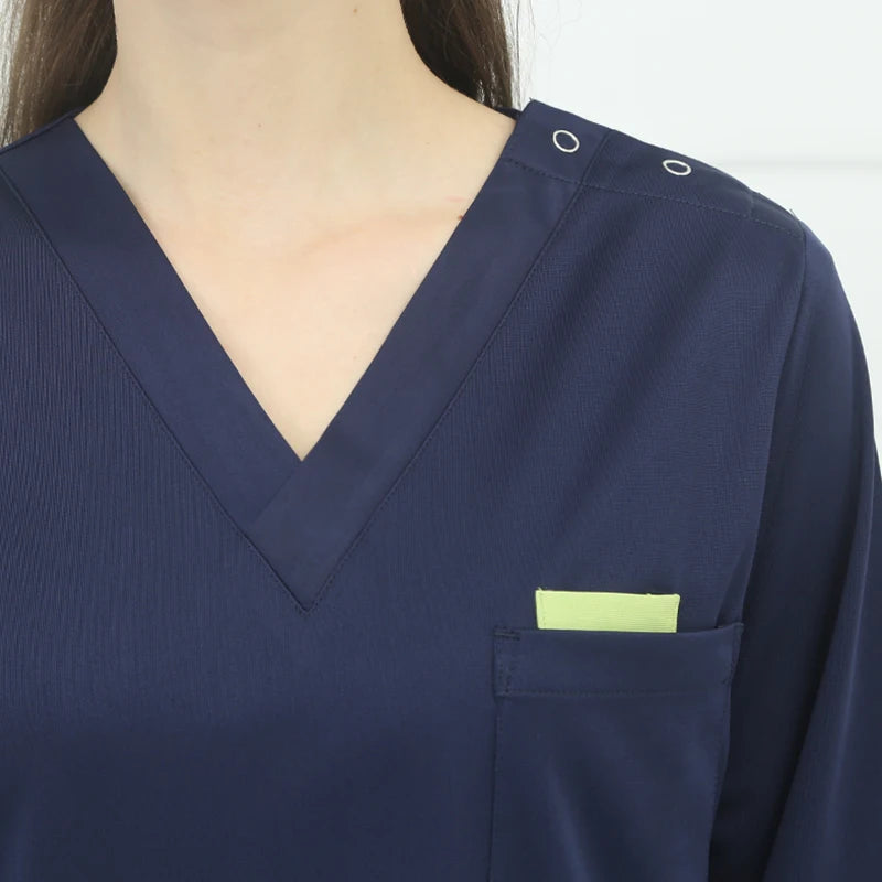 Women Men Silky Scrub Uniform Nursing Workwear Solid Color Scrubs