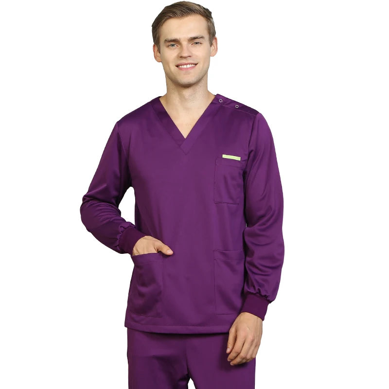 Women Men Silky Scrub Uniform Nursing Workwear Solid Color Scrubs