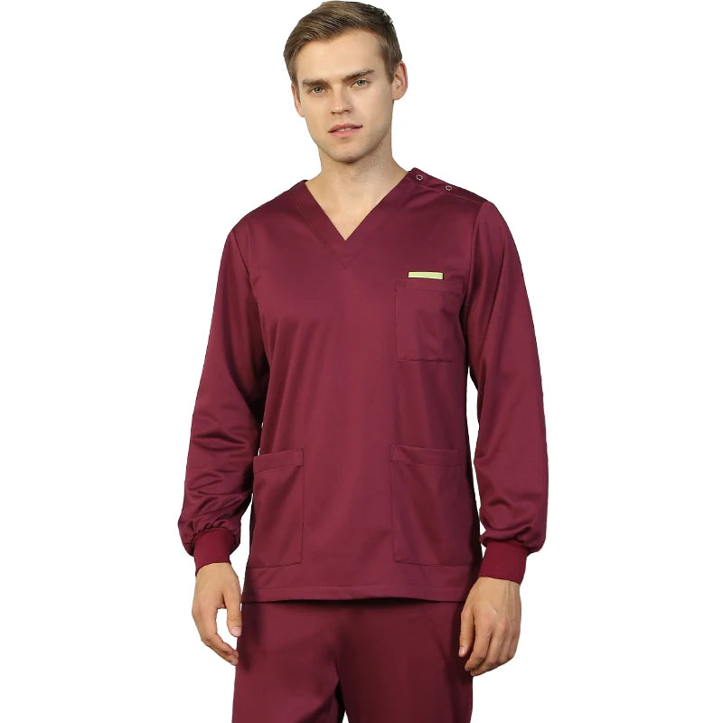 Women Men Silky Scrub Uniform Nursing Workwear Solid Color Scrubs