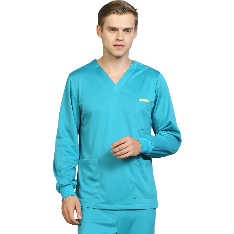 Women Men Silky Scrub Uniform Nursing Workwear Solid Color Scrubs
