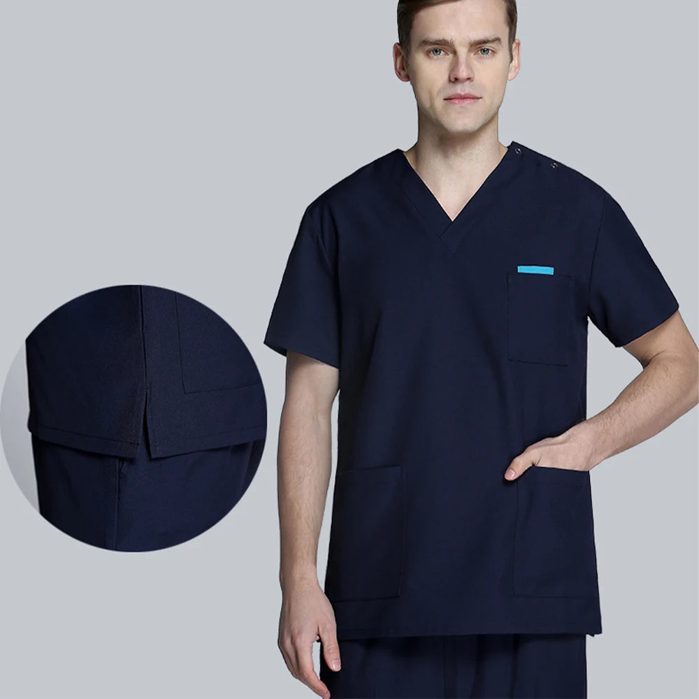Women Men Silky Scrub Uniform Nursing Workwear Solid Color Scrubs